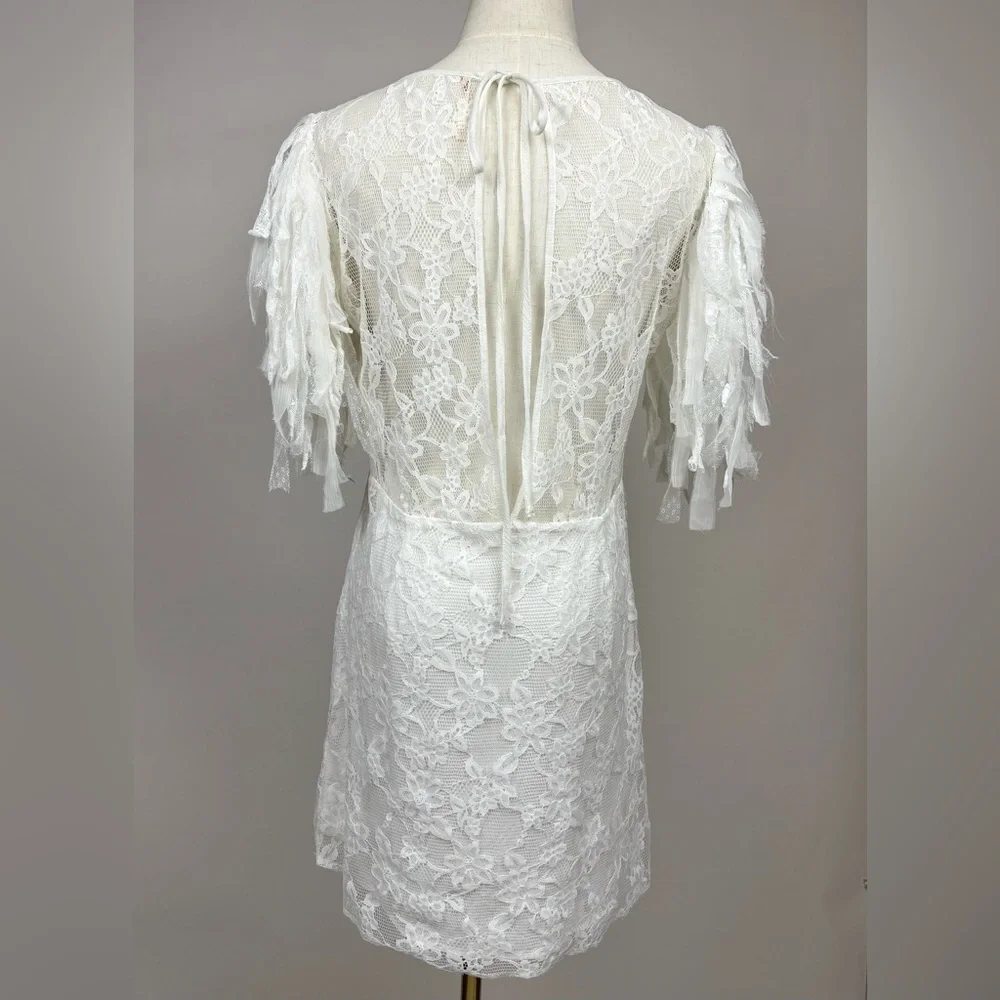 Free People Songbird Mini Dress Lace Frilled White M